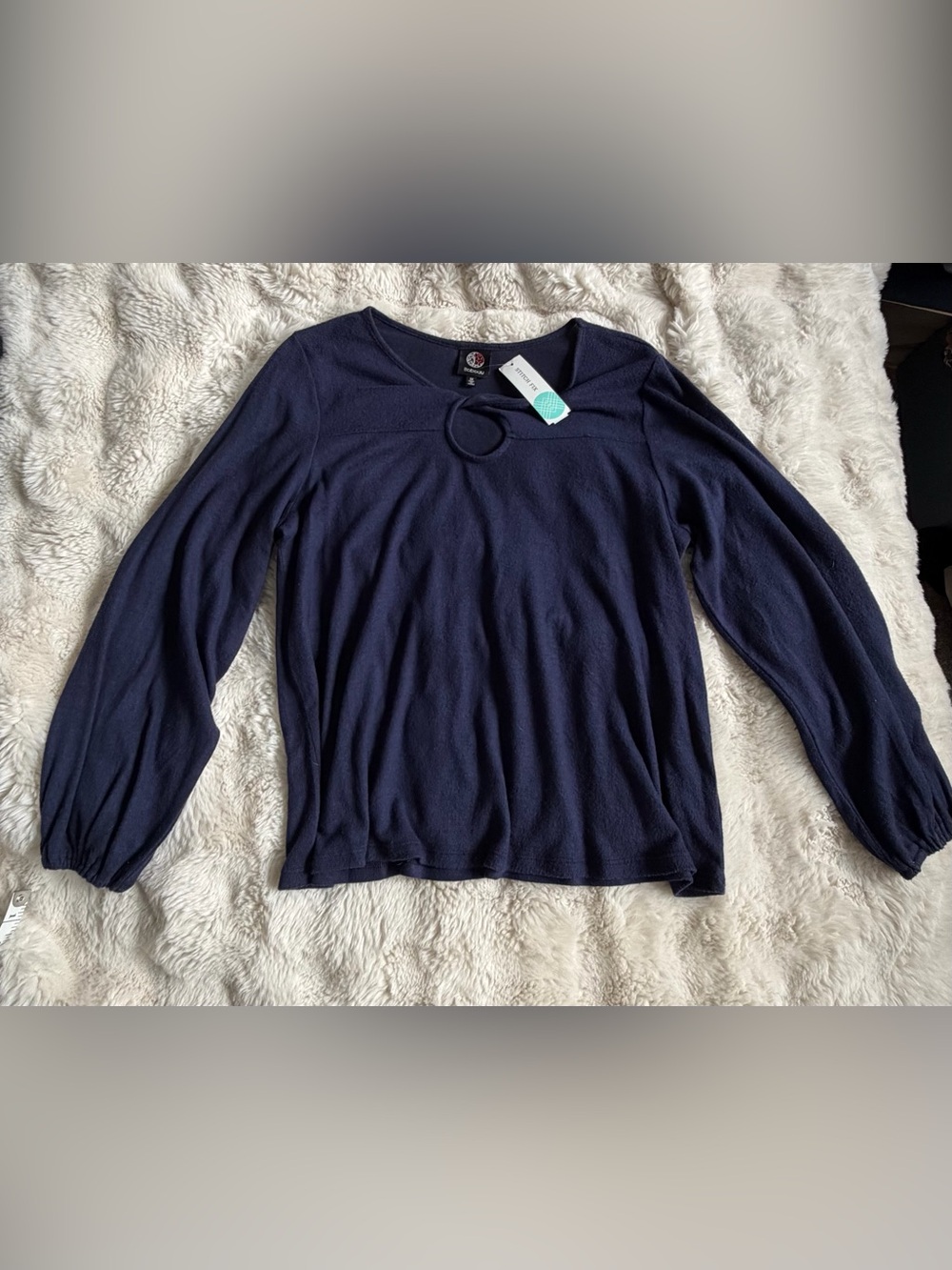 Bobeau Navy Brushed Knit Keyhole Sweater Top 1X | Stitch Fix